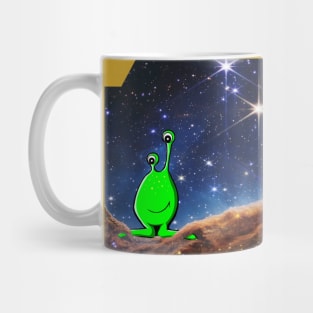 Funny JWST Carina Nebula hexagonal shape with Cute Alien Mug